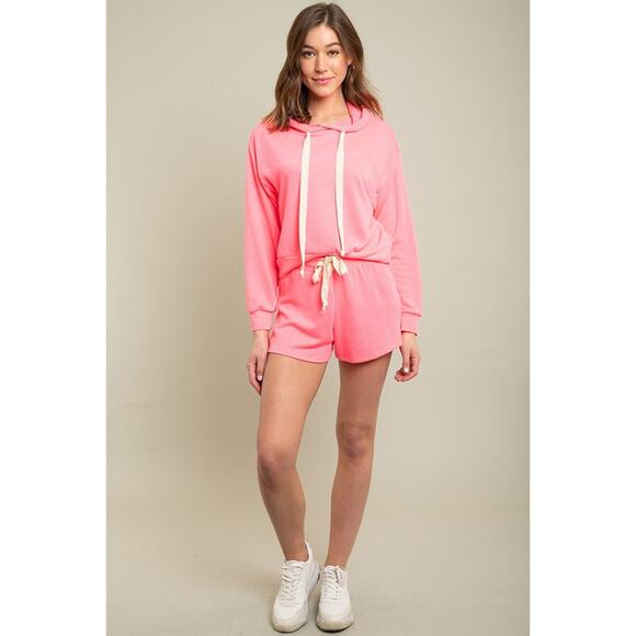 Neon Pink Hoodie and Shorts  Lounge Set  - Medium - Picture 2 of 3